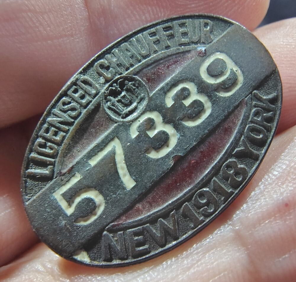 Antique 1918 New York Brass Chauffeur's Badge